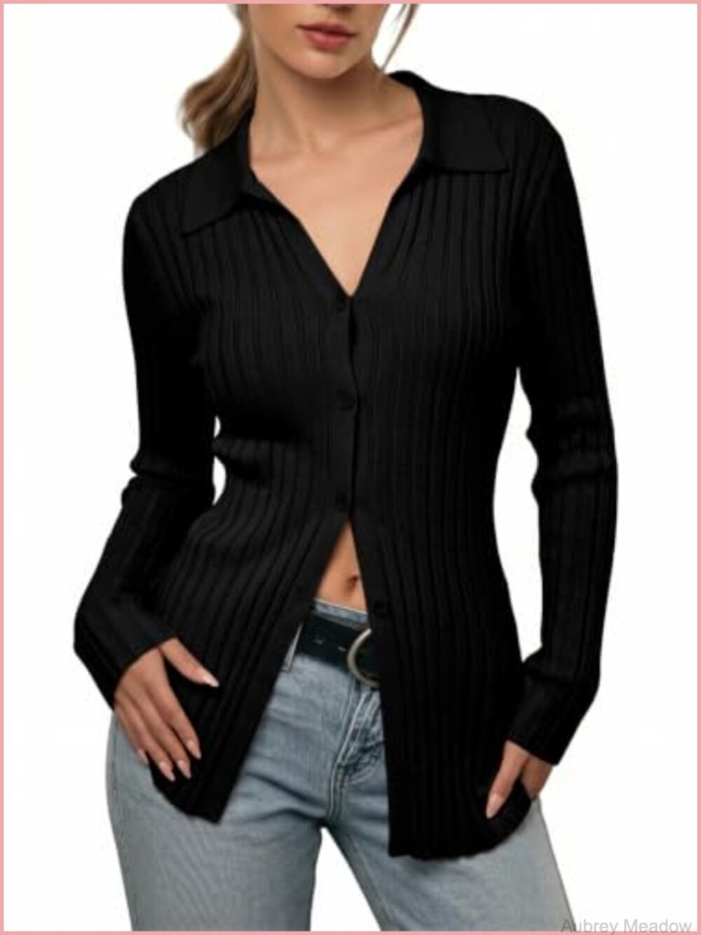 Women's Lightweight Ribbed Knit Button Cardigan Sweater V Neck Long Sleeve